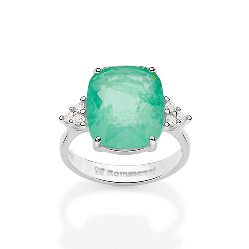 ANEL SOLITÁRIO DE PRATA MACIÇA 925 COM CRISTAL FUSION TURMALINA E ZIRCÔNIAS