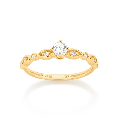 ANEL SOLITÁRIO BANHADO A OURO 18K COM ZIRCÔNIAS