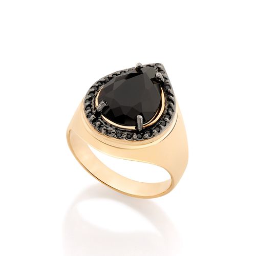 ANEL BANHADO A OURO 18K COM APLICAÇÃO DE RHODIUM NEGRO