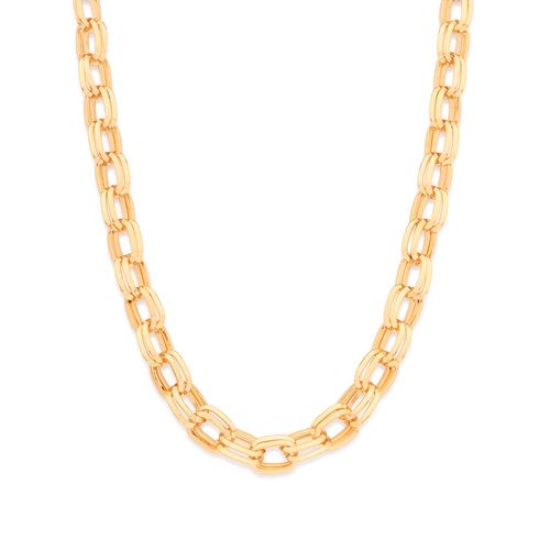 GARGANTILHA DE ELOS CADEADO OVAIS DUPLO BANHADA A OURO 18K