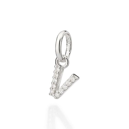 PINGENTE LETRA DE PRATA 925 COM ZIRCÔNIAS -LETRA V