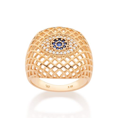 MAXI ANEL OLHO GREGO BANHADO A OURO 18K COM ZIRCÔNIAS