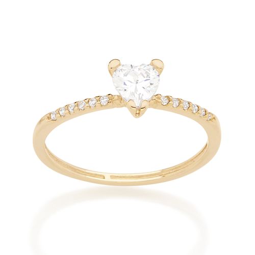 ANEL SOLITÁRIO CORAÇÃO BANHADO A OURO 18K COM ZIRCÔNIAS