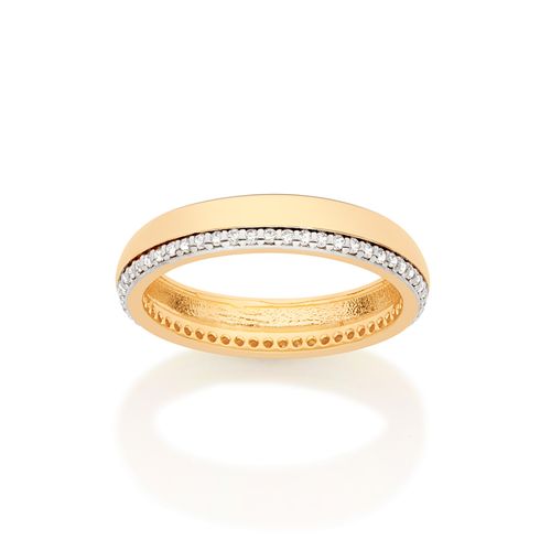 ALIANÇA BANHADA A OURO 18K COM ZIRCÔNIAS E APLICAÇÃO DE RHODIUM