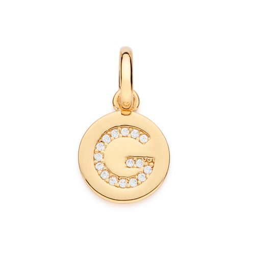 PINGENTE LETRA BANHADO A OURO 18K COM ZIRCÔNIAS -LETRA G