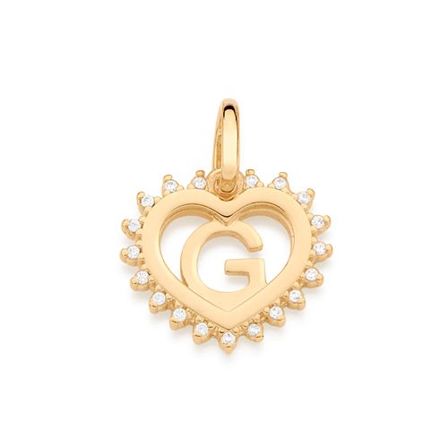 PINGENTE CORAÇÃO COM LETRA BANHADO A OURO 18K COM ZIRCÔNIAS-LETRA G
