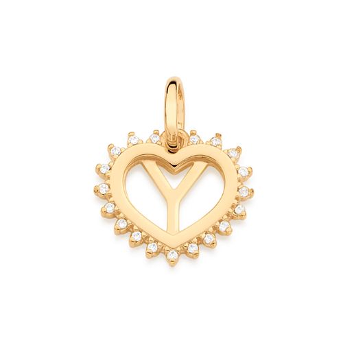 PINGENTE CORAÇÃO COM LETRA BANHADO A OURO 18K COM ZIRCÔNIAS-LETRA Y