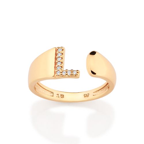 ANEL LETRA BANHADO A OURO 18K COM ZIRCÔNIAS -LETRA L