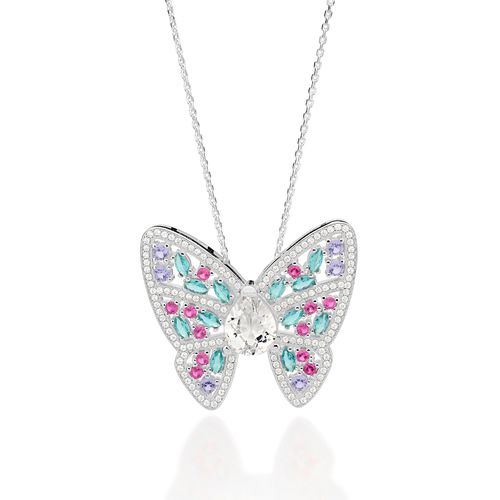 GARGANTILHA COM BORBOLETA DE PRATA MACIÇA 925 COM ZIRCÔNIAS