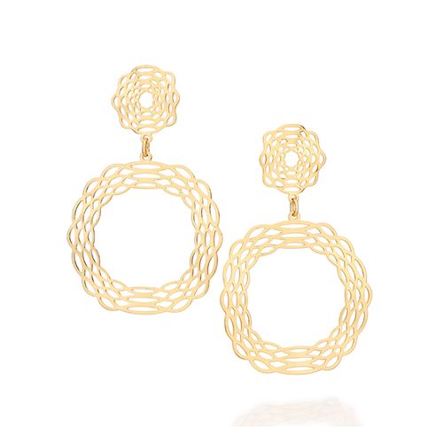 MAXI BRINCO PÊNDULO ONDULADO BANHADO A OURO 18K