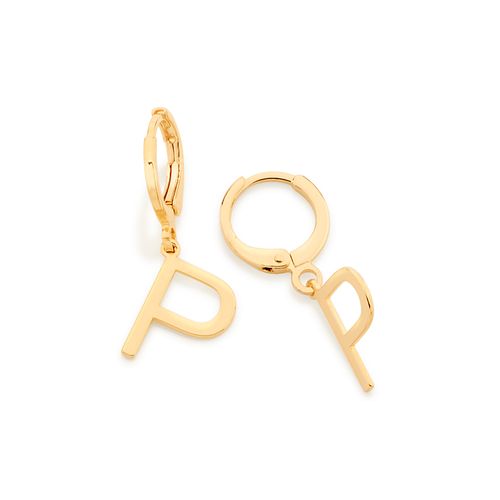 BRINCO ARGOLA COM LETRAS BANHADO A OURO 18K-LETRA P