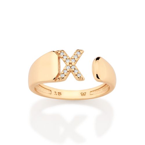 ANEL LETRA BANHADO A OURO 18K COM ZIRCÔNIAS -LETRA X