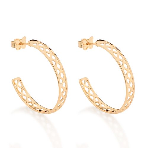 BRINCO MEIA ARGOLA VAZADO BANHADO A OURO 18K