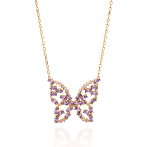 GARGANTILHA BORBOLETA BANHADA A OURO 18K COM ZIRCÔNIAS