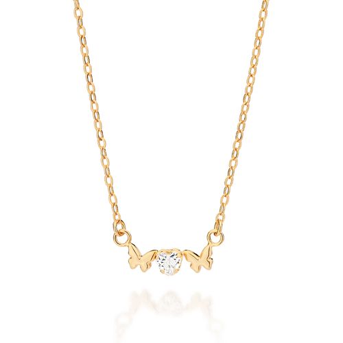 GARGANTILHA BORBOLETAS BANHADA A OURO 18K COM ZIRCÔNIA CORAÇÃO