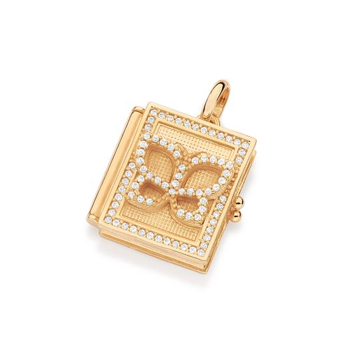 PINGENTE LIVRO RELICÁRIO ROMMANEL 40 ANOS BANHADO A OURO 18K COM ZIRCÔNIAS