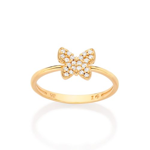 ANEL SKINNY BORBOLETA BANHADO A OURO 18K COM ZIRCÔNIAS