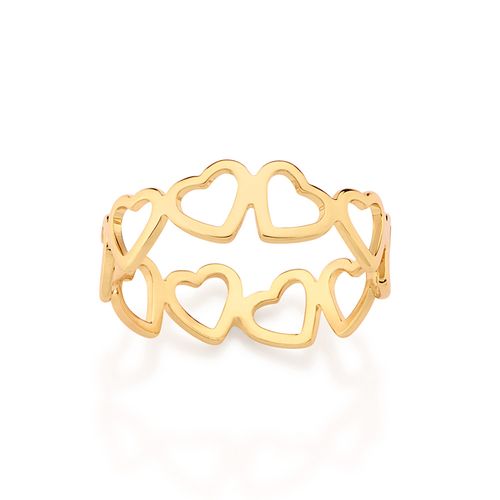 ANEL CORAÇÕES VAZADOS BANHADO A OURO 18K