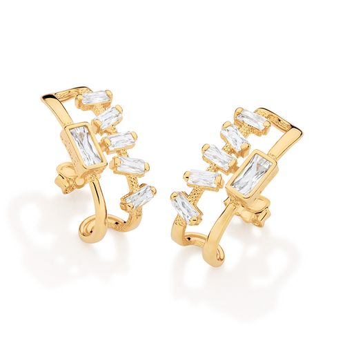 BRINCO MEIA ARGOLA BANHADO A OURO 18K COM ZIRCÔNIAS