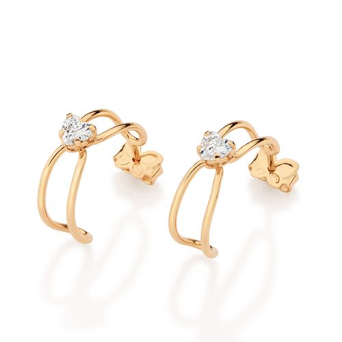 BRINCO MEIA ARGOLA VAZADA BANHADO A OURO 18K COM ZIRCÔNIAS