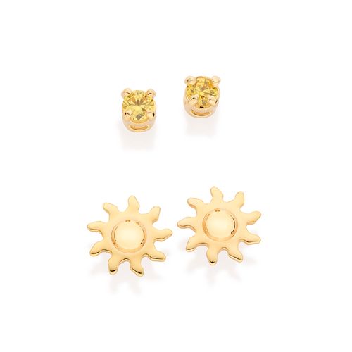 KIT BRINCO SOL BANHADO A OURO 18K COM ZIRCÔNIAS
