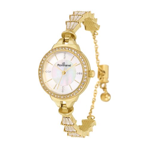 RELÓGIO ANALÓGICO SOCIAL DOURADO COM CRISTAIS