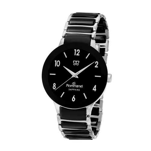 RELÓGIO ANALÓGICO SOCIAL PRETO COM PRATA