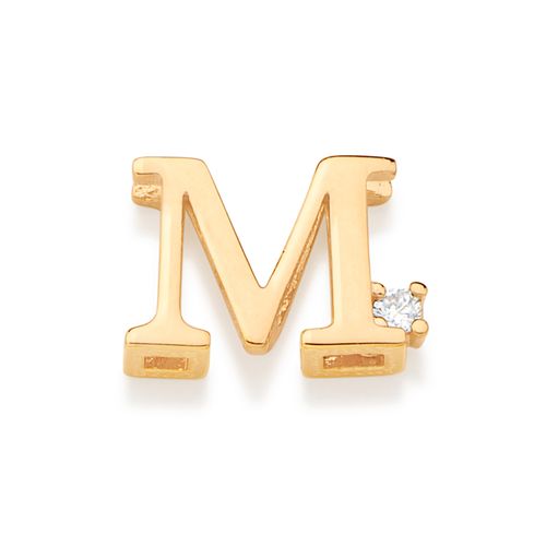 PINGENTE LETRA BANHADO A OURO 18K COM ZIRCÔNIA-LETRA M