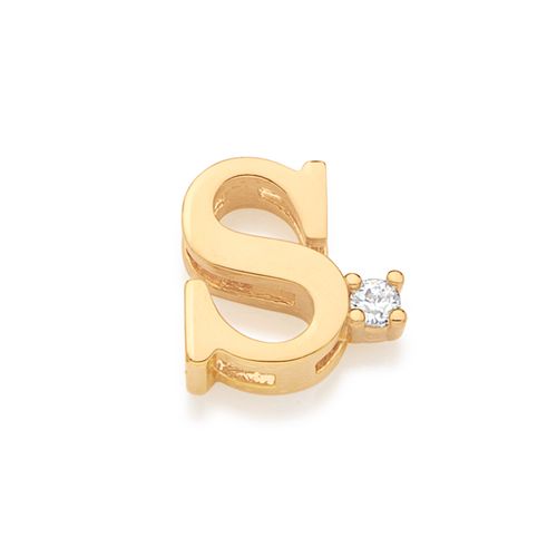 PINGENTE LETRA BANHADO A OURO 18K COM ZIRCÔNIA-LETRA S