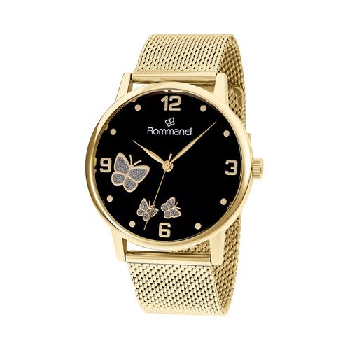 RELÓGIO ANALÓGICO SOCIAL DOURADO COM BORBOLETAS