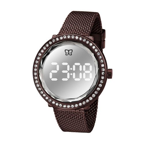 RELÓGIO DIGITAL LED MARROM COM CRISTAIS