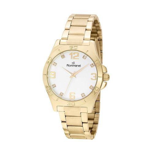 RELÓGIO ANALÓGICO SOCIAL DOURADO COM CRISTAIS