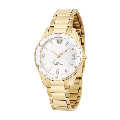 RELÓGIO ANALÓGICO SOCIAL DOURADO COM BRANCO