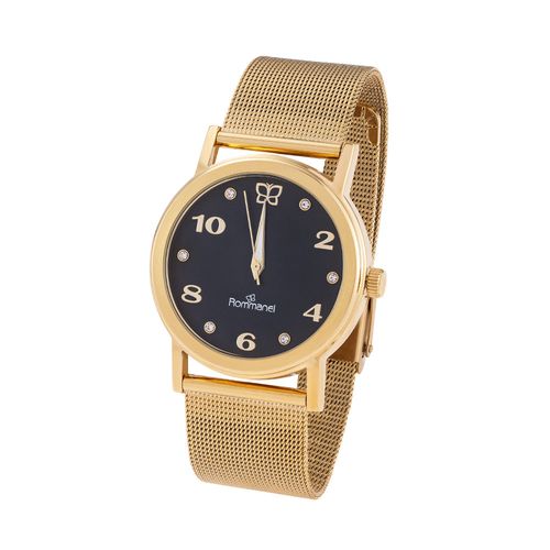 RELÓGIO ANÁLOGICO SOCIAL DOURADO COM CRISTAIS E BORBOLETA