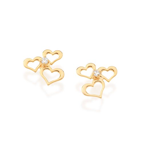 BRINCO CORAÇÕES VAZADOS BANHADO A OURO 18K COM  ZIRCÔNIAS
