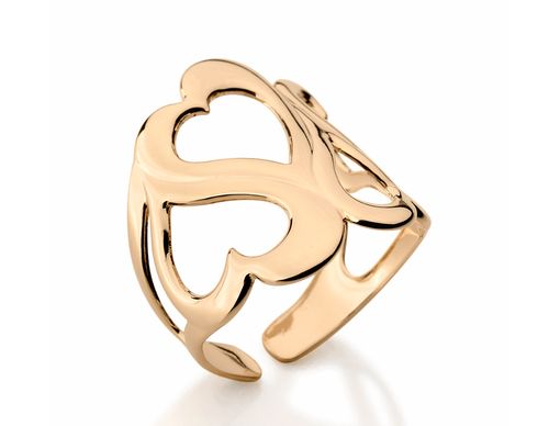 ANEL AJUSTÁVEL BANHADO A OURO 18K FORMADO POR CORAÇÕES