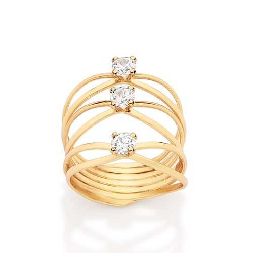 MAXI ANEL ARO TRIPLO BANHADO A OURO 18K COM ZIRCÔNIAS