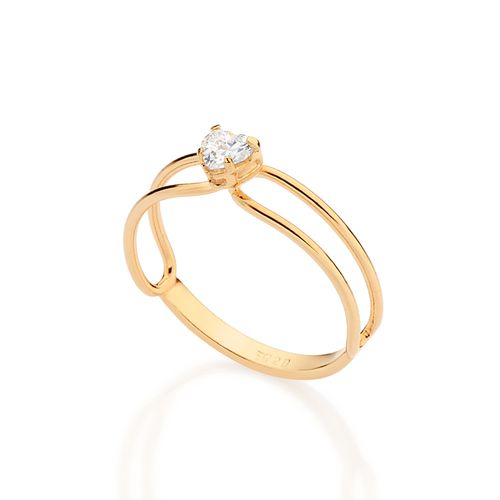 ANEL ARO DUPLO  BANHADO A OURO 18K COM ZIRCÔNIA CORAÇÃO