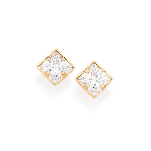 BRINCO SOLITÁRIO BANHADO A OURO 18K COM ZIRCÔNIAS QUADRADAS