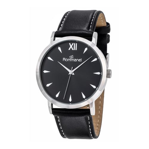 RELÓGIO ANALÓGICO SOCIAL PRATA COM PULSEIRA DE COURO SINTÉTICO PRETO