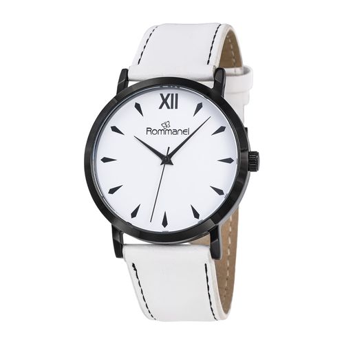 RELÓGIO ANALÓGICO SOCIAL PRETO COM BRANCO COM PULSEIRA DE COURO SINTÉTICO
