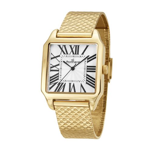 RELÓGIO ANÁLOGICO SOCIAL DOURADO COM NÚMEROS ROMANOS