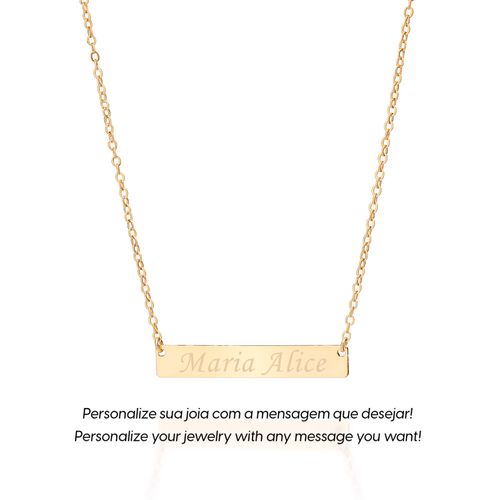 GARGANTILHA COM PINGENTE PLACA PERSONALIZÁVEL BANHADA A OURO 18K