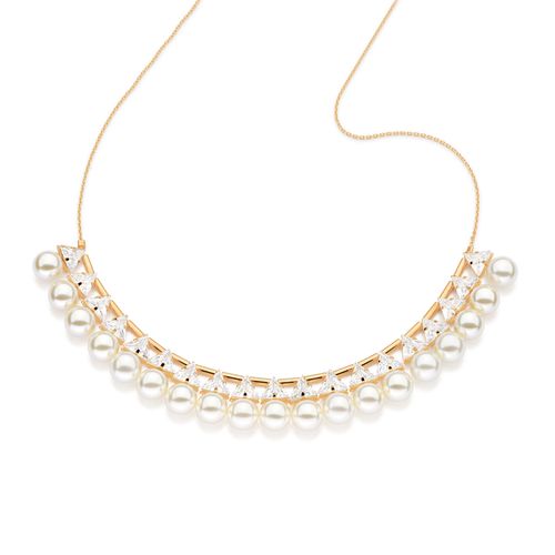 GARGANTILHA BANHADA A OURO 18K COM ZIRCÔNIAS E PÉROLAS SINTÉTICAS