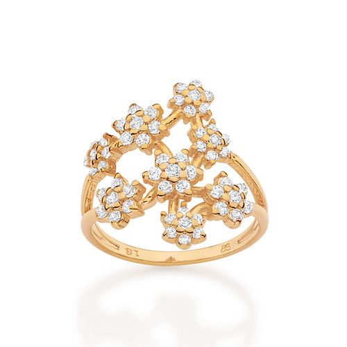ANEL FLORES BANHADO A OURO 18K ZOM ZIRCÔNIAS