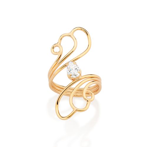 MAXI ANEL GOTAS ARO TRIPLO BANHADO A OURO 18K COM ZIRCÔNIA