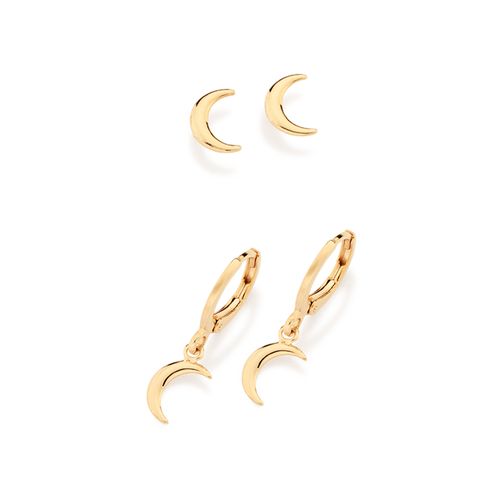 KIT BRINCO ARGOLA LUA BANHADO A OURO 18K