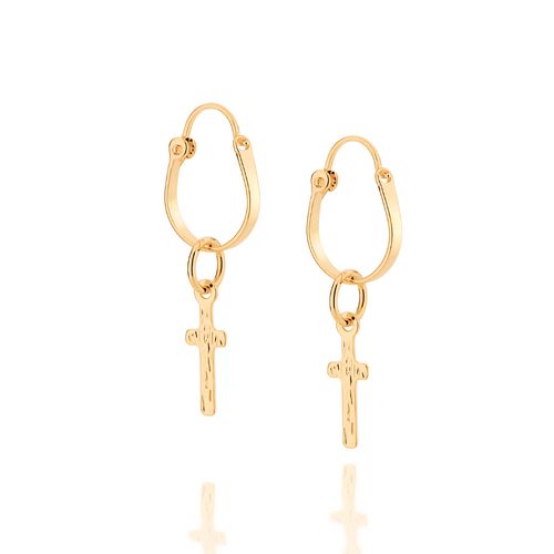 BRINCO ARGOLA CRUZ BANHADO A OURO 18K