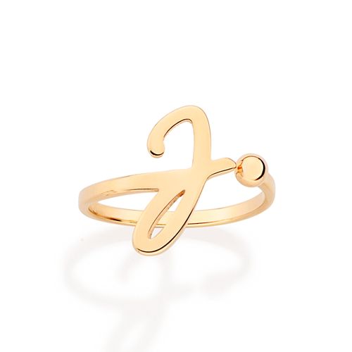 ANEL DE LETRA BANHADO A OURO 18K-LETRA J
