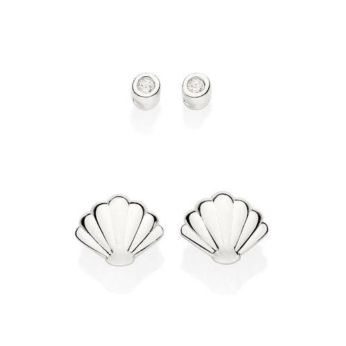 KIT BRINCO SOLITÁRIO E CONCHA DE PRATA 925 COM ZIRCÔNIAS